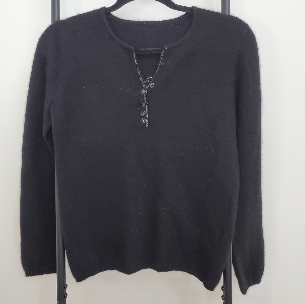 Caroll Paris black cashmere "Rock & Chic" sweater v-neck women size M?
